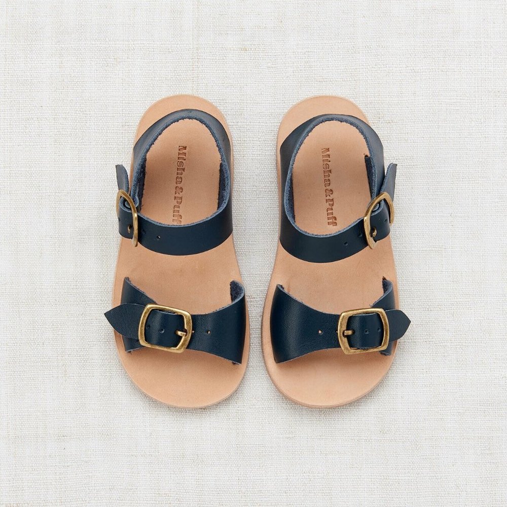 For Nikki Chung ONLY: MISHA & PUFF Double Buckle Leather Sandals Maritime Blue